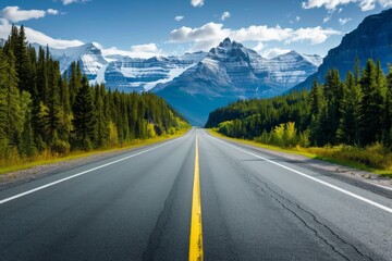 Beautiful empty asphalt road to mountains. AI generative