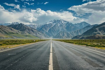 Beautiful empty asphalt road to mountains. AI generative