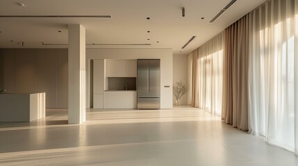 Fototapeta premium b'An empty room with a large window'