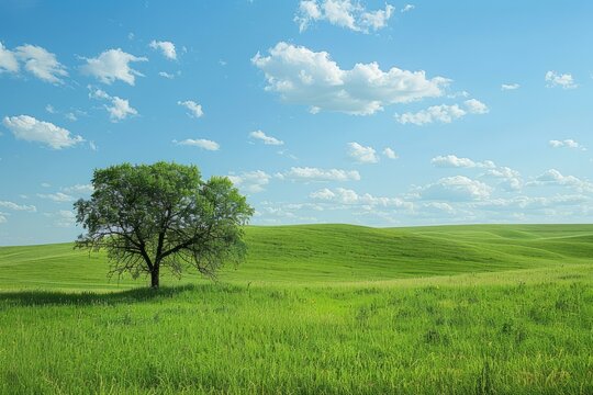 b'Lonely Tree in the Vast Grassland'