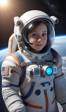 Woman astronaut, Girl in an astronaut costume, on a space warrior