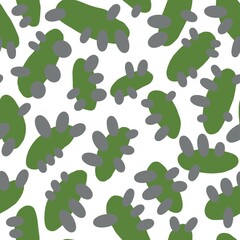 Seamless abstract geometric pattern. Simple background grey, green, white texture. Stains, ovals. Digital brush strokes. Design for textile fabrics, wrapping paper, background, wallpaper, cover.