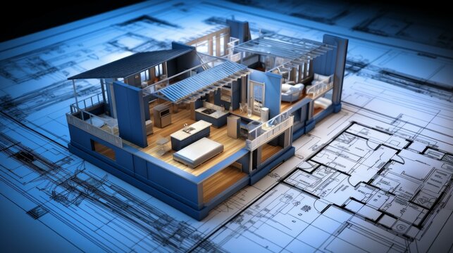 b'The blueprint of a house'