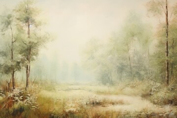 Obraz na płótnie Canvas Close up on pale a green park environment painting landscape outdoors.