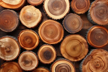 Close-up of cedar wood rounds stacked together.