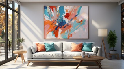 b'vibrant colors abstract painting in living room'