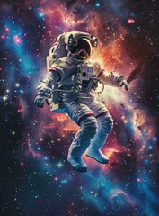 b'Astronaut in spacesuit floating in the vastness of space'