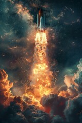 b'Space Shuttle Launch into the Sky' - obrazy, fototapety, plakaty