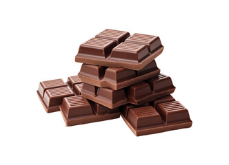 chocolate bar pieces isolated on transparent background, cut out or PNG