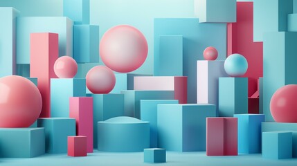 b'Pink and blue pastel geometric shapes composition'