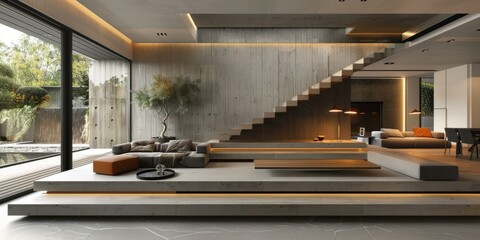 b'Modern minimalist home interior design living room'