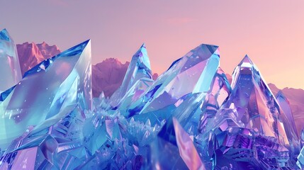 Frozen Geometry: An Abstract Crystalline Landscape in Icy Blues and Purples