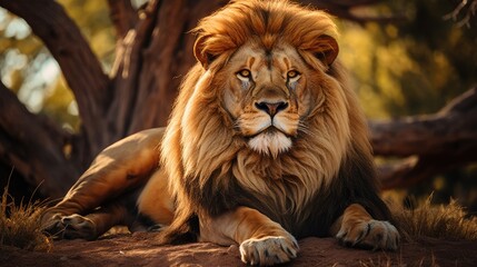 Obraz premium closeup of a majestic lion in its natural habitat, AI Generative