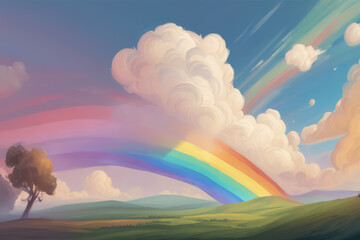 landscape with rainbow and clouds