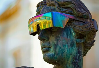 Statue wearing AR glasses depicted in an expressionist art image - obrazy, fototapety, plakaty