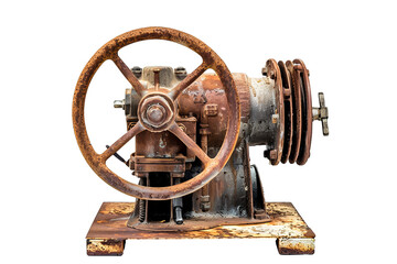 Obraz premium Vintage Rusty Industrial Machine with Large Metal Wheel
