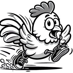 Eine schwarz wei&szlig;e Vektorgrafik eines lustigen Huhnes