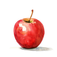 Minimalistic watercolor illustration of an apple on a white background, cute and comical, with empty copy space.