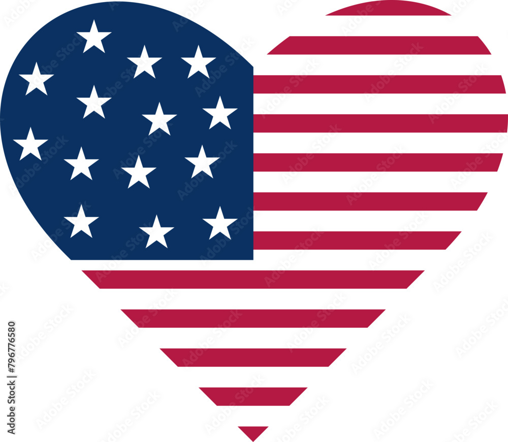 Wall mural american flag heart red white and blue stars and stripes transparent background