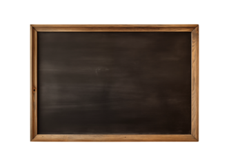 Blank blackboard in wooden frame isolated on transparent background, cut out or PNG