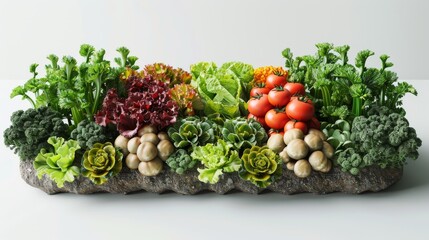 A garden of vegetables and herbs with a variety of colors and textures