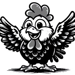 Eine schwarz wei&szlig;e Vektorgrafik eines lustigen Huhnes