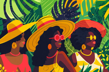 juneteenth celebration concept with stylized african american women