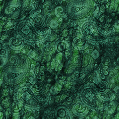 Green tablecloth or fabric with paisley pattern. Indian-style. 