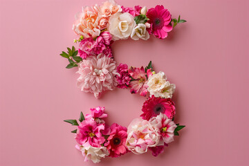 Top View Elegant Floral Arrangement 5 Number. Overhead view of a vibrant floral arrangement suitable for romantic events.