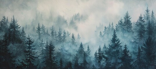 forest,  white fog background