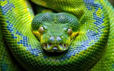 Fototapeta premium Close-Up of a Green Tree Python