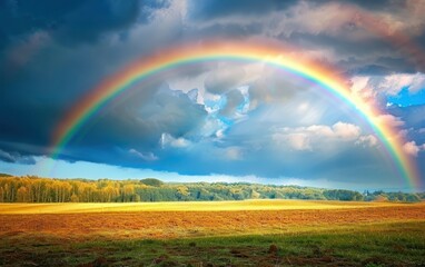 Vibrant Rainbow Over Lush Countryside