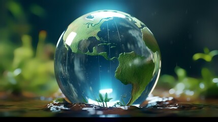 Planet earth in a crystal ball. 3D rendered Illustration.
