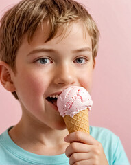 child eating a strawberry ice cream