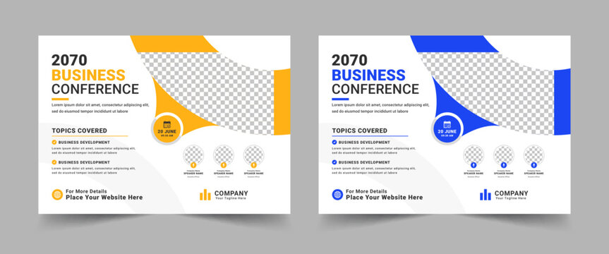 corporate horizontal business conference flyer template and live webinar, annual conference meeting workshop banner, conference event banner