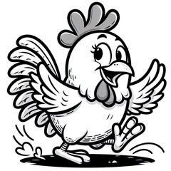 Fototapeta premium Eine schwarz weiße Vektorgrafik eines lustigen Huhnes