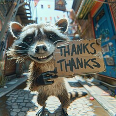 racoon with text "THANKS" 