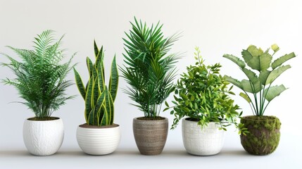 A row of potted plants with different sizes and shapes