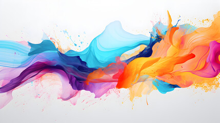 Modern art background of a colorful paint splashing on a white background