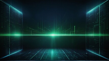 Digital technology, green blue background concept with technology light effect