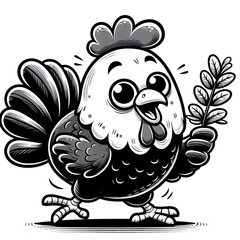 Eine schwarz wei&szlig;e Vektorgrafik eines lustigen Huhnes