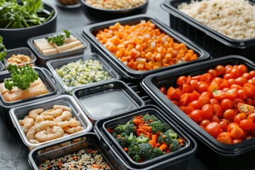Obraz premium Enhance meal service efficiency with organized meal bowls that support nutrition focused food delivery and practical meal prep savings.