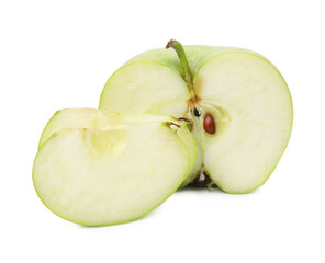 Pieces of ripe green apple isolated on white