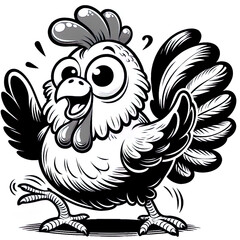Eine schwarz wei&szlig;e Vektorgrafik eines lustigen Huhnes