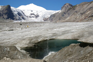 Grossglockner Glacier, Austria. July 27, 2009. Melting water running down the glacier. 