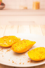 Mango picado, en la cocina close-up