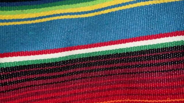 poncho Mexican cinco de mayo rug blanket serape fiesta traditional Mexico poncho background Mexican stripes copy space blanket minimal simple cinco de mayo serape pattern background  -  stock footage