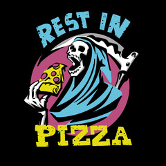 Funny Pizza Grim Reaper. Rest in Pizza Cartoon Vector Illustration