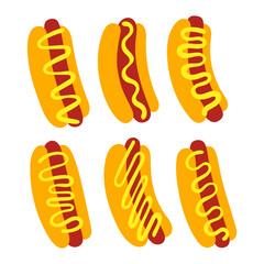 Hot dog vector set. Hand drawn flat illustration