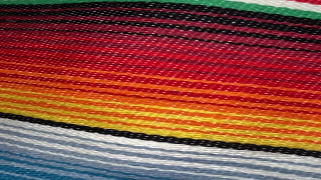 poncho Mexican cinco de mayo rug blanket serape fiesta traditional Mexico poncho background Mexican stripes copy space blanket minimal simple cinco de mayo serape pattern background  -  stock footage